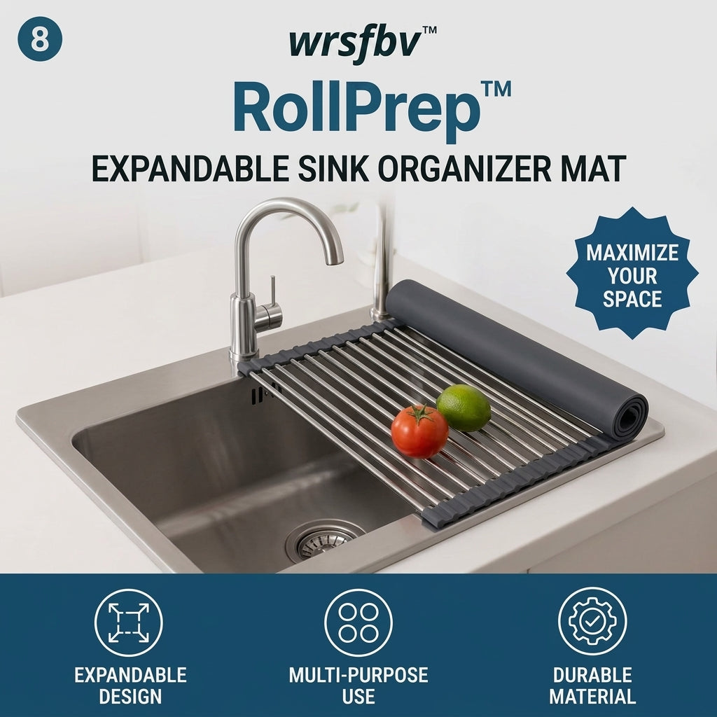 𝑤𝑟𝑠𝑓𝑏𝑣™ RollPrep™ Expandable Sink Organizer Mat